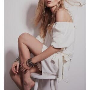 Free People Off The Shoulder Floral Embroidered Dress Blouson Cottage Coquette